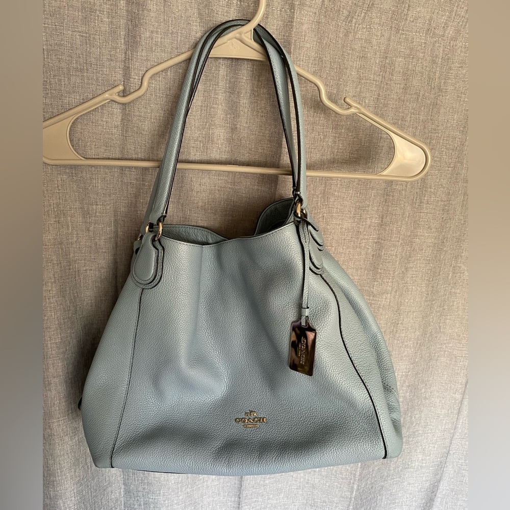 Baby blue Coach pebbled shoulder bag